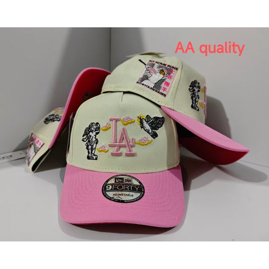 MLB Los Angeles Dodgers team, Daigo Sogami, Angel Embroidery Design, New/Era, Pink and White, Versatile Baseball Cap