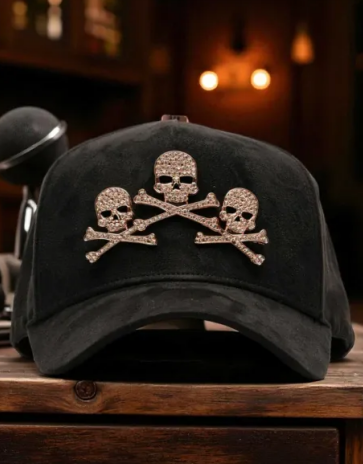 Balbas Gaucho Hat Collection - Skull Style - Black Series - Trendy Style - Features black diamond embroidery pattern. Black style. Special designed baseball cap. Built-in scanning chip to scan the hat. Limited edition adjustable brim baseball cap. Br