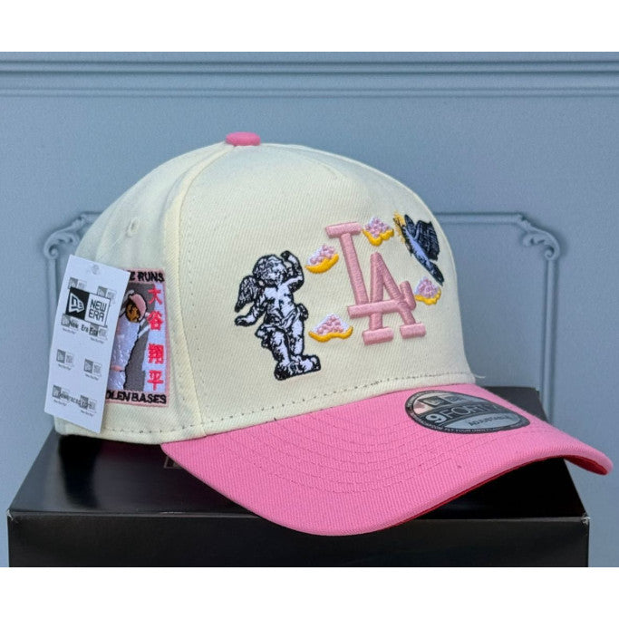 MLB Los Angeles Dodgers team, Daigo Sogami, Angel Embroidery Design, New/Era, Pink and White, Versatile Baseball Cap