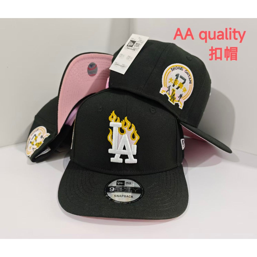 MLB Baseball Cap - New/Era Adjustable Cap - Los Angeles Dodgers Team Pink Flame Embroidery