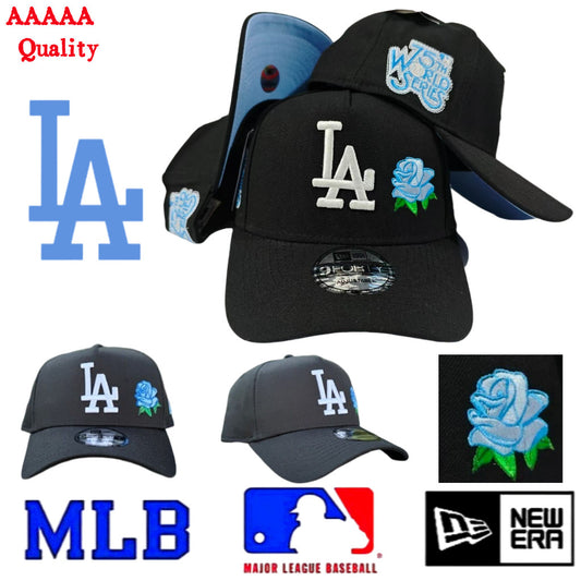 MLB Blue Rose Embroidered Baseball Cap - New/Era Adjustable Cap - Los Angeles Dodgers Team