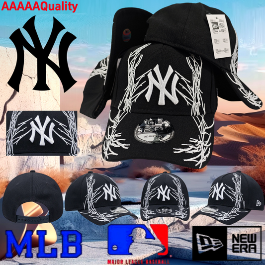 MLB New York Yankees Team White Vine Embroidery Design / Era Black Adjustable Baseball Cap