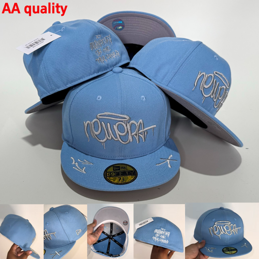 American Hip-hop Baseball Cap - Embroidered Design - Blue - Fully Enclosed Flat Brim Cap - New/Era