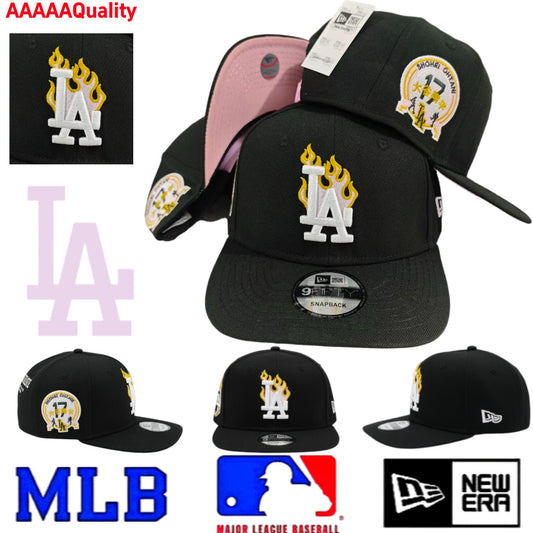 MLB Baseball Cap - New/Era Adjustable Cap - Los Angeles Dodgers Team Pink Flame Embroidery