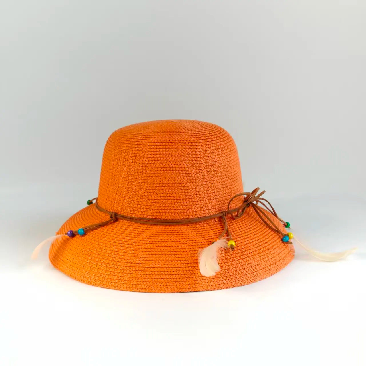 Bohemian Feather Straw Hat Women Summer Handwoven Beach Sunshade Cap Ethnic Beaded String Fedora Wide Brim Breathable Sun Hats
