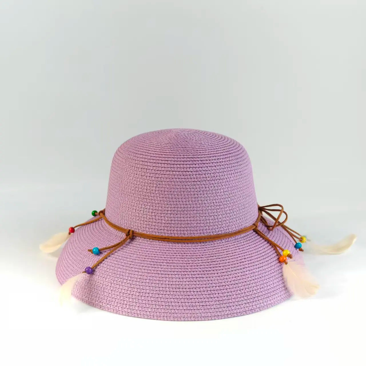 Bohemian Feather Straw Hat Women Summer Handwoven Beach Sunshade Cap Ethnic Beaded String Fedora Wide Brim Breathable Sun Hats
