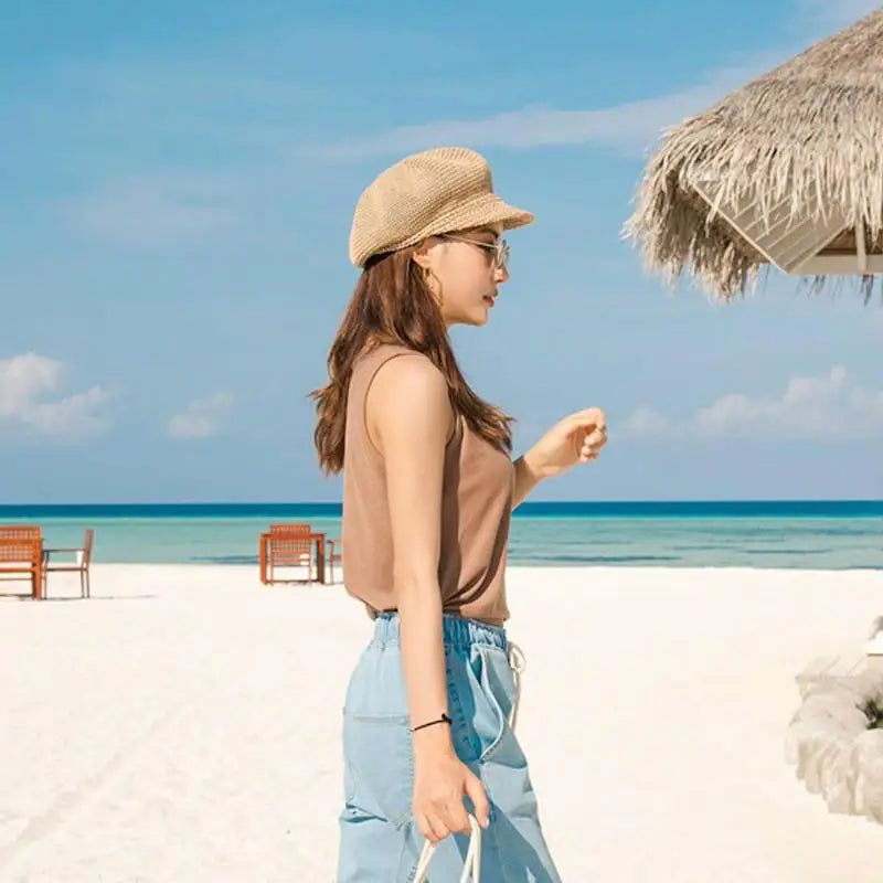 Octagonal Beret Women Sun Hat Painter Hat Outdoor Travel Beach Hat Light Breathable Women Summer Sun Visor Femme Retro Fashion