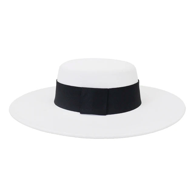 French Women's Hat Big Wide Brim 10CM Fedora Hat Winter Wool Derby Wedding Jazz Hats Flat Top Felt Hat