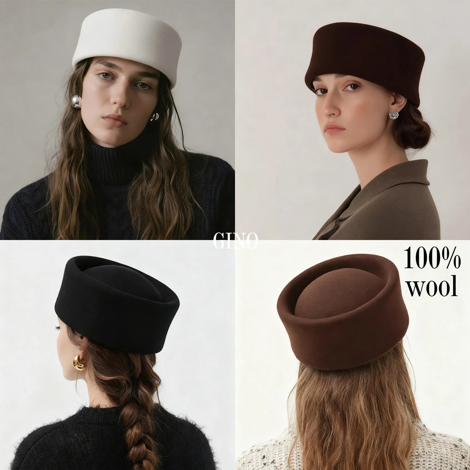 Vintage Hard Top Flat Fedoras Hats Women 100% Wool Felt Berets Hat Wedding Cocktail Party Medicine Box Hat Charming Pillbox Cap