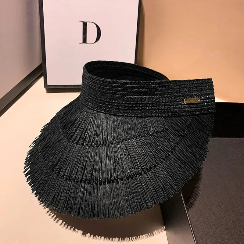 Designer Fashion brand Sun fringe straw hat Women's summer empty top Sun hat Outdoor Parma UV protection beach sun hat