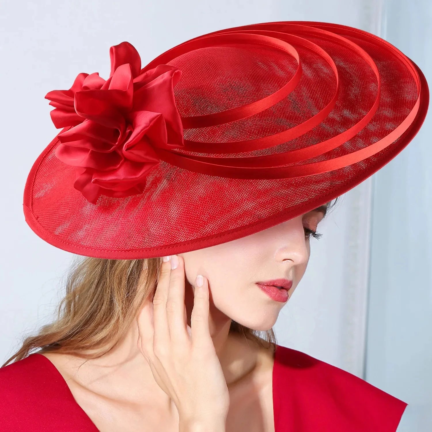 Black Large Flower Fascinator Sinamay Church Hat Kentucky Derby Hat Wedding Luxury Headband Hat Cocktail Tea Party for Women