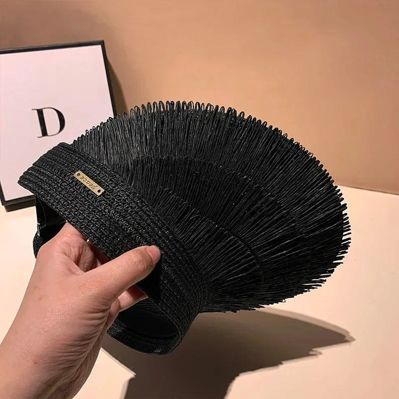 Designer Fashion brand Sun fringe straw hat Women's summer empty top Sun hat Outdoor Parma UV protection beach sun hat