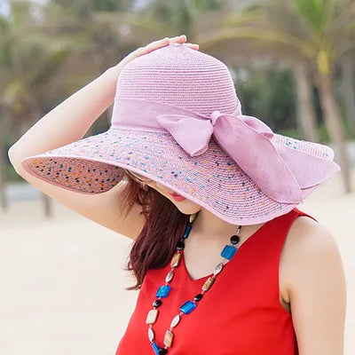 Women Summer Beach Travel Straw Hat Korean Seaside Big Hat Brim Sunblock Sunshade Holiday Foldable Fashion Big Cool Hat