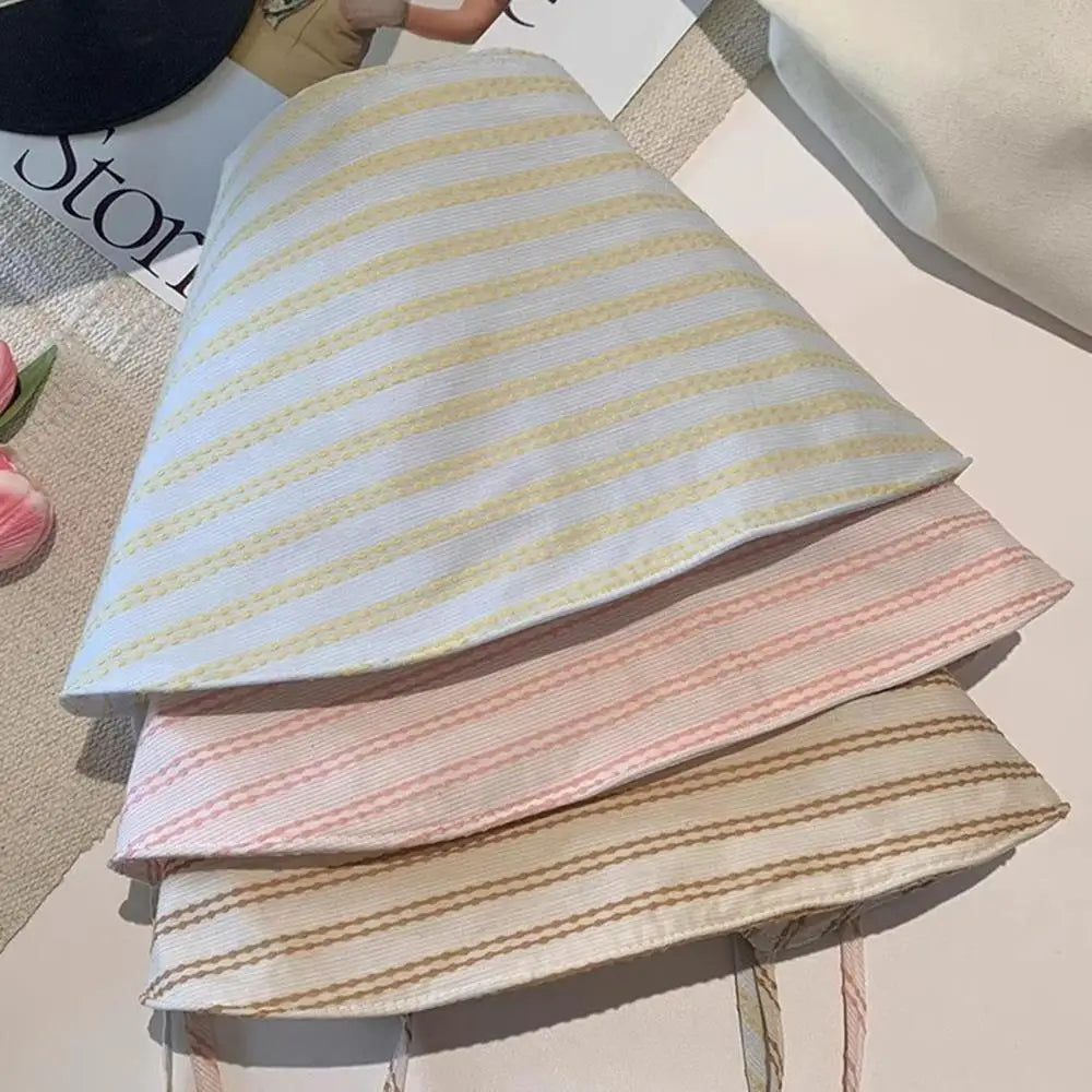 Candy Color Ponytail Sun Hat Outdoor Panama Beach Sun Cap Korean Spring Summer Striped Strap Bucket Hat For Women Men Foldable