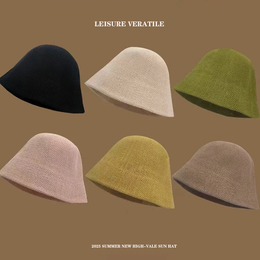 Versatile Bucket Hat for Women Summer Hat Weave Sun Hat Travel Cap Lady Cap Female Simple Fold Floppy Girls Beach Hat Panama
