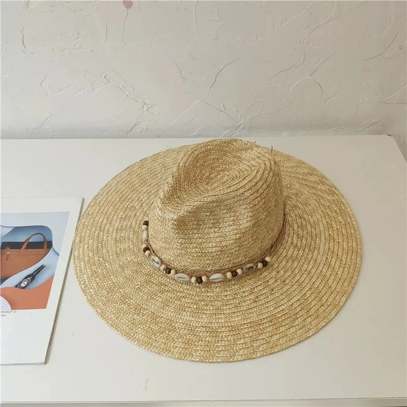 Ladies Sun Fedora Hats Hepburn hat Shiny Straw Hat European American Retro Gold Braided Female Sunshade Flat Sequins Hat
