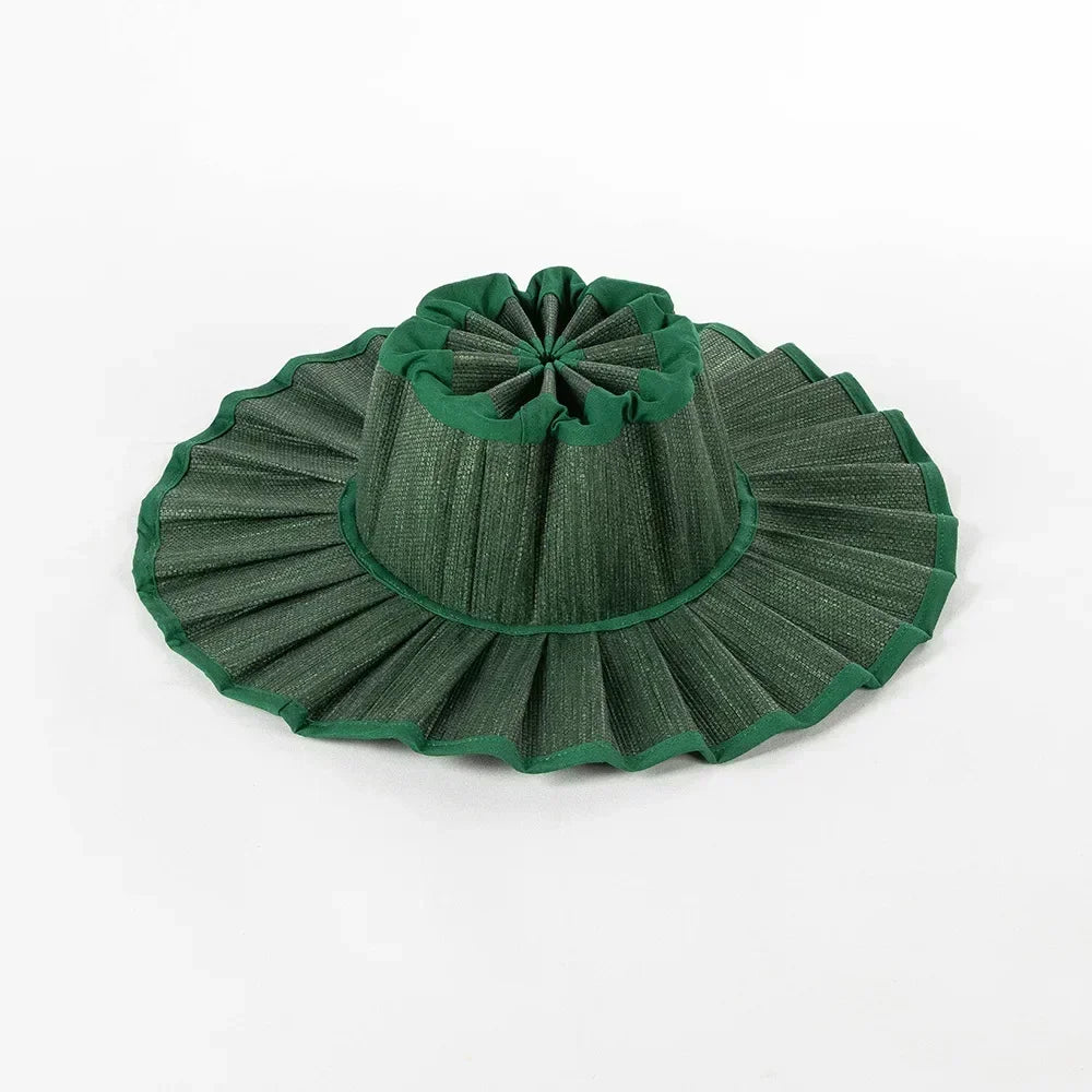 Y2K Parent-Child Summer Reversible Pleated Sun Hats for Women Casual Straw Hat Outdoor Beach Shade Straps Lady Gorras Para Mujer