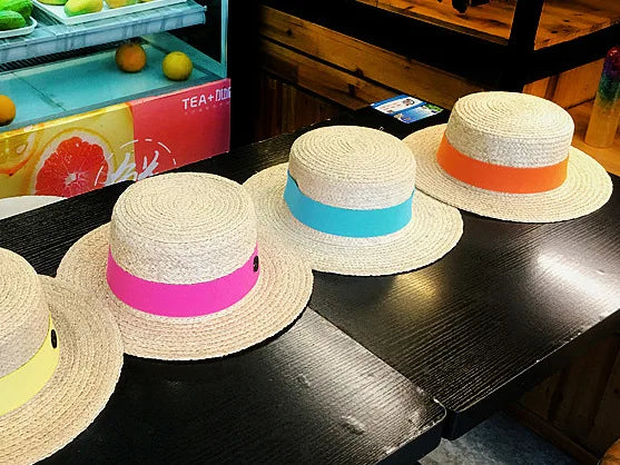 2026 Letter Raffia Boater Hats Women Summer Hat with Ribbon Band Flat Top Sun Hat Wide Brim   Ladies Canotier Beach Hat