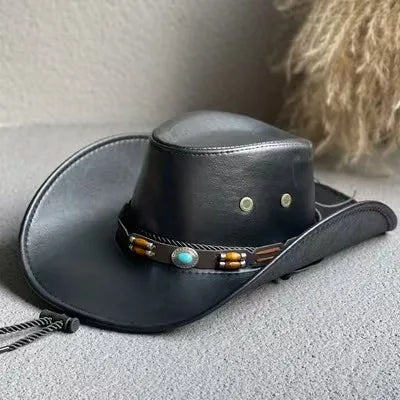 New Faux Leather Western Cowboy Hats for Women Men Vintage Gentleman Dress Hats Panama Cowgirl Jazz Cap Sombrero Hombre