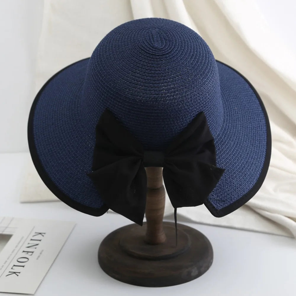 Elegant Womens Straw Hat Lady Beach Hat Summer Sun Floppy Wide Brim Foldable Bucket Cap Sunscreen Hat For Outdoor Camping Hiking