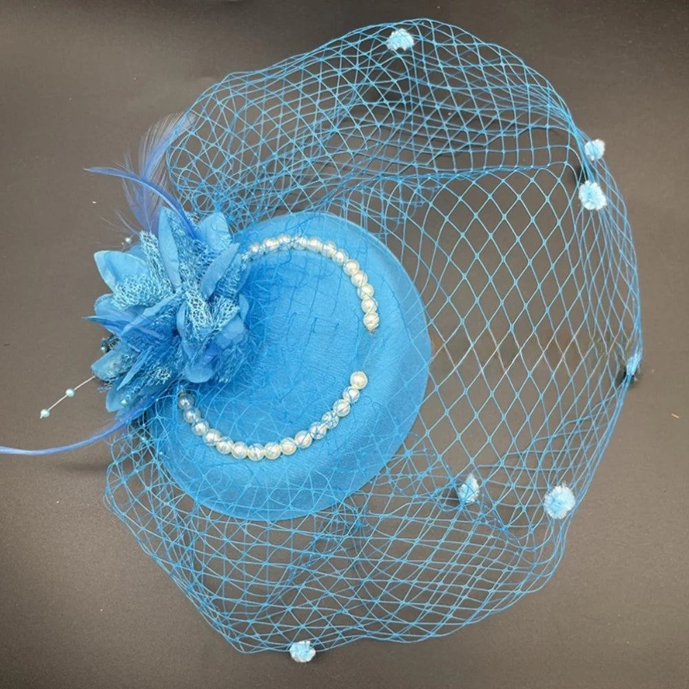 New Elegant Bridal Headwear Vintage Mesh Wedding Veil Hat Temperament Pearl Flower Fascinators Hat For Women