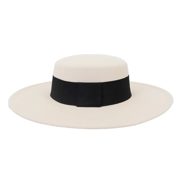 French Women's Hat Big Wide Brim 10CM Fedora Hat Winter Wool Derby Wedding Jazz Hats Flat Top Felt Hat