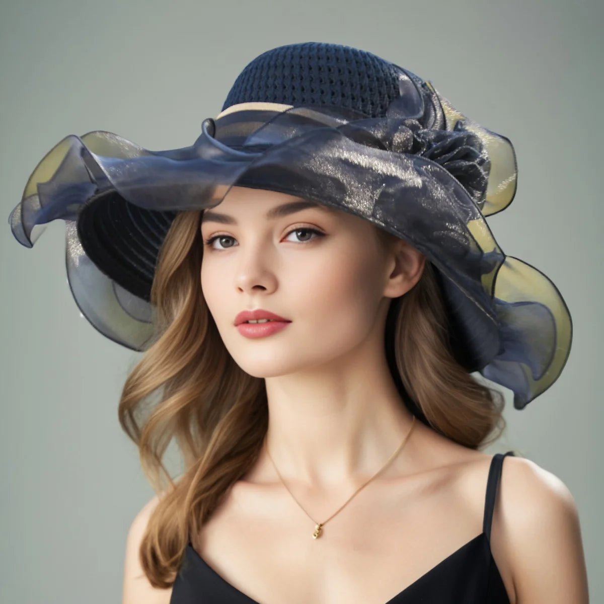 Elegant Summer Women's Sun Hat Breathable Organdy Material Foldable Design Woven Top Flower Decoration