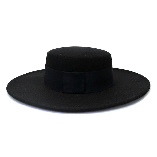 French Women's Hat Big Wide Brim 10CM Fedora Hat Winter Wool Derby Wedding Jazz Hats Flat Top Felt Hat