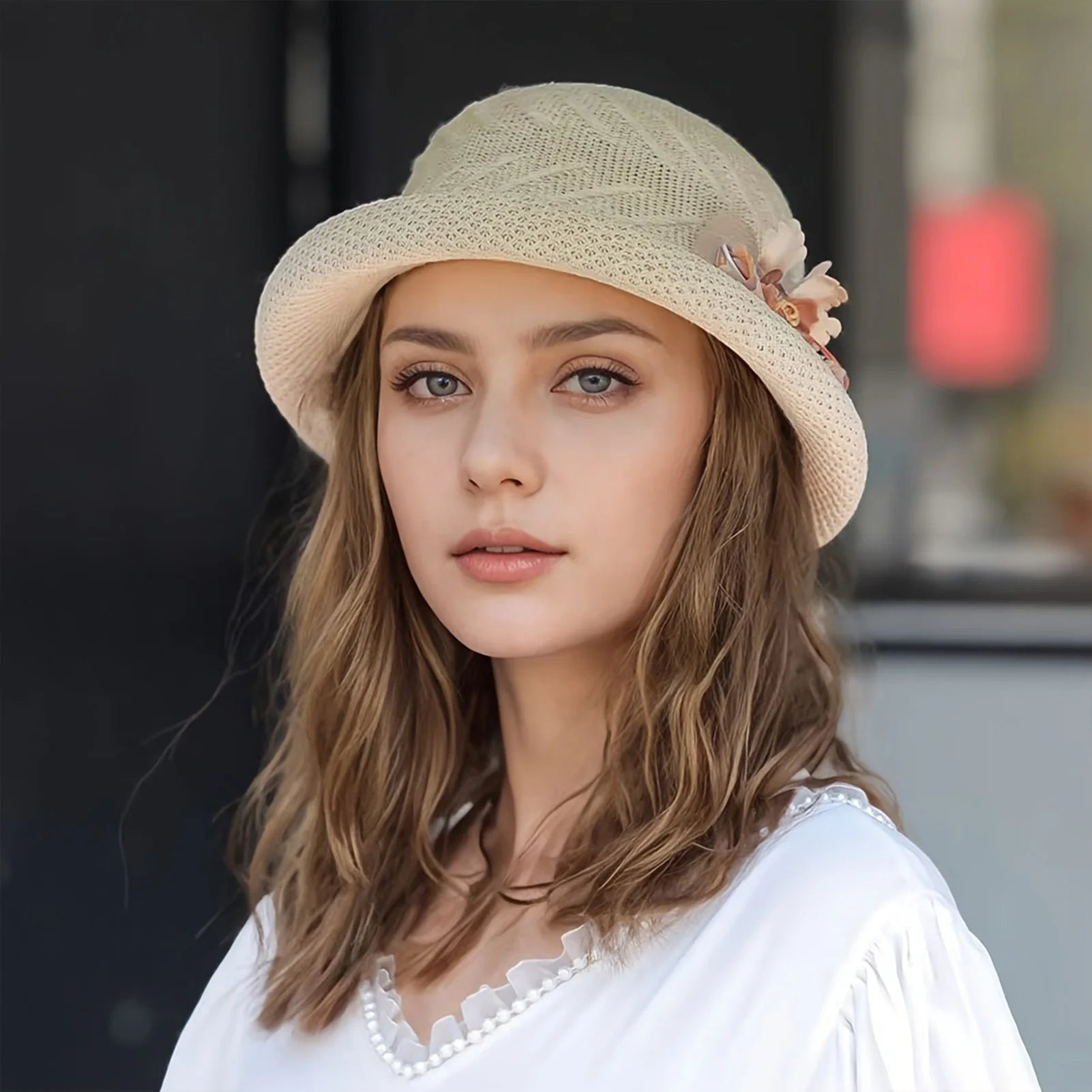 Womens Summer Sun Hat Flower Bucket Hats Rolled Brim Sun Shade Outdoor Beach Travel Bucket Hats for Fishing Camping Traveling