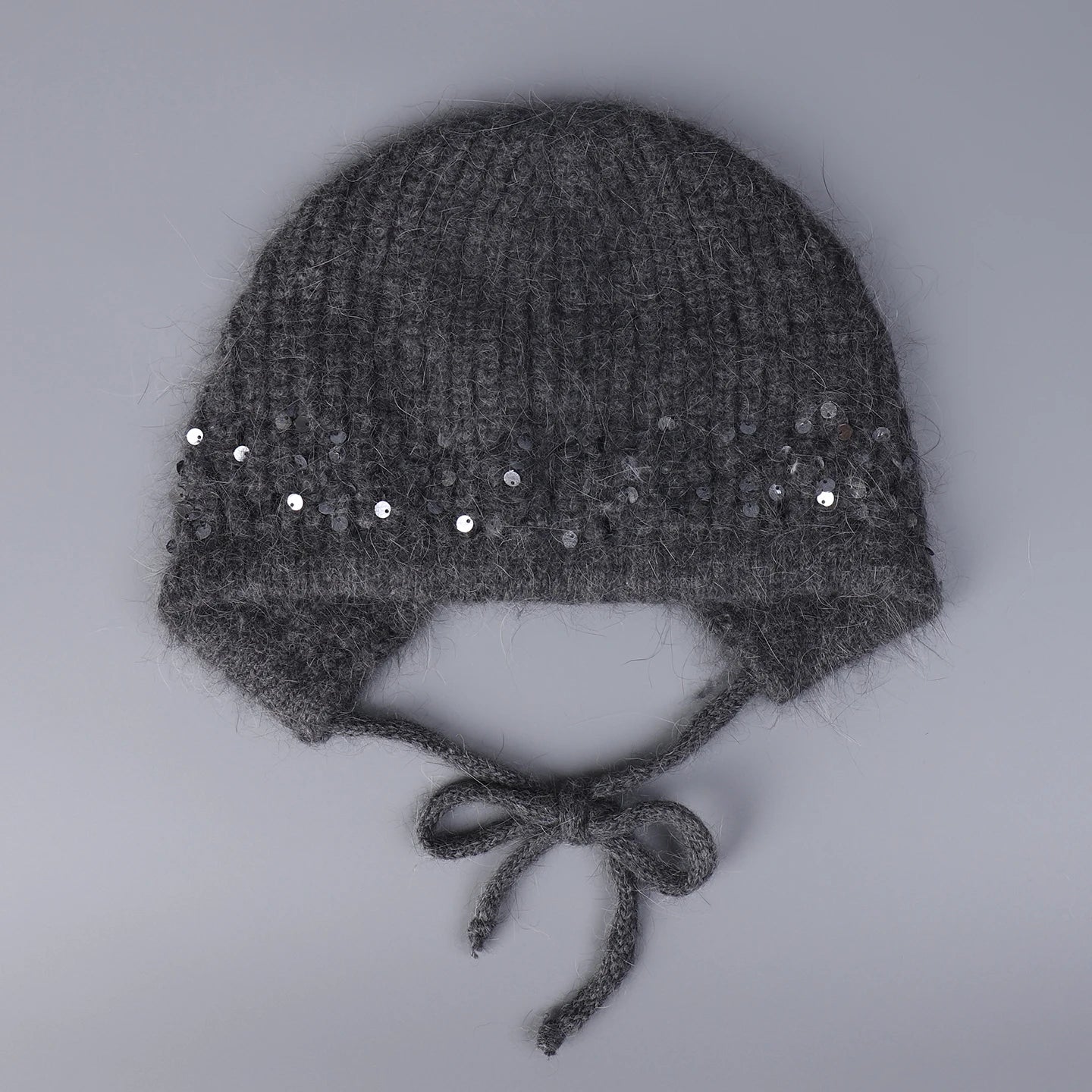 Sequined Knitted Rabbit Fur Blended Split Design Woolen Bomber Cap Women Winter Warmth Outdoor Protection Ear Knitted Beanie Cap