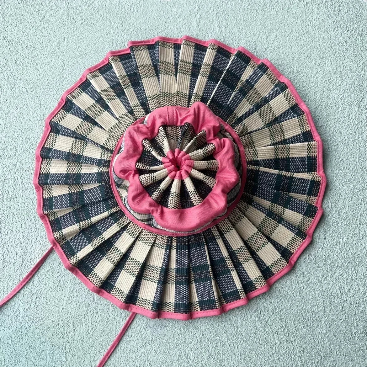 Y2K Parent-Child Summer Reversible Pleated Sun Hats for Women Casual Straw Hat Outdoor Beach Shade Straps Lady Gorras Para Mujer