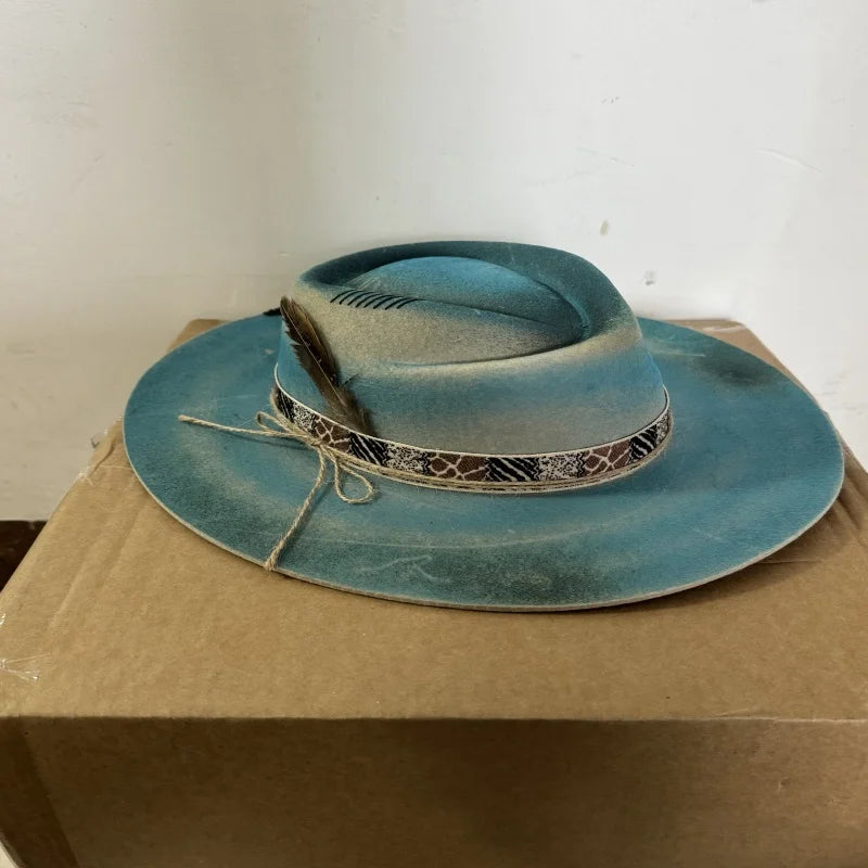 Vintage 100% Wool Fedora Hat - Distressed Western Trilby with Braided Ribbon for Men & Women