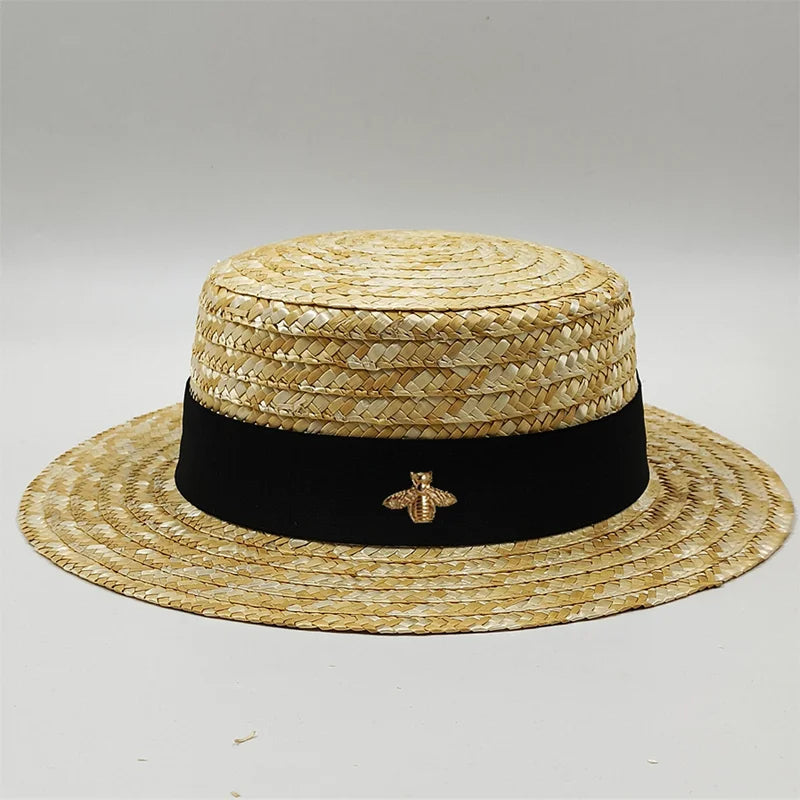 Ladies Sun Fedora Hats Hepburn hat Shiny Straw Hat European American Retro Gold Braided Female Sunshade Flat Sequins Hat