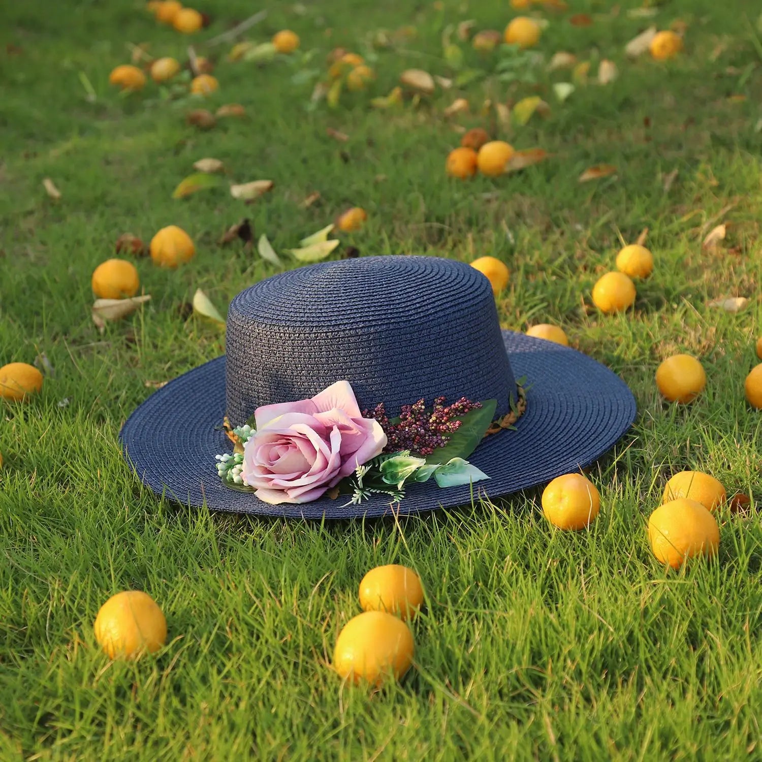 flower hat sunscreen women's flat hat beach hat Barrel cap sun hat spring summer outdoor breathable sunshade straw hat wholesale