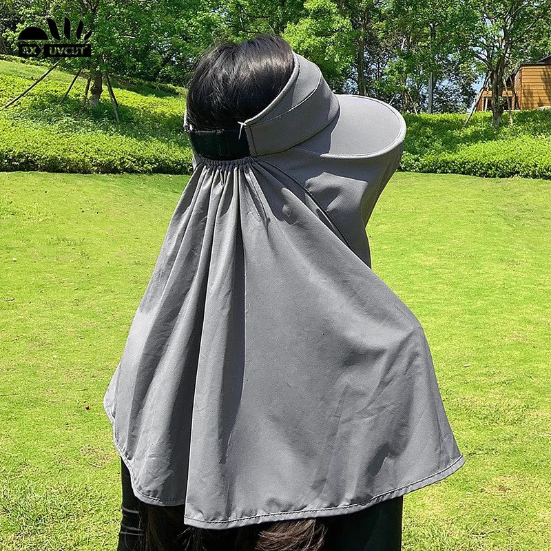 Summer Anti-UV Shawl Sun Hat Outdoor Hollow FWide Brim Sun Hat Breathable Neck Protection Hat for Beach Cycling Sunscreen Cap