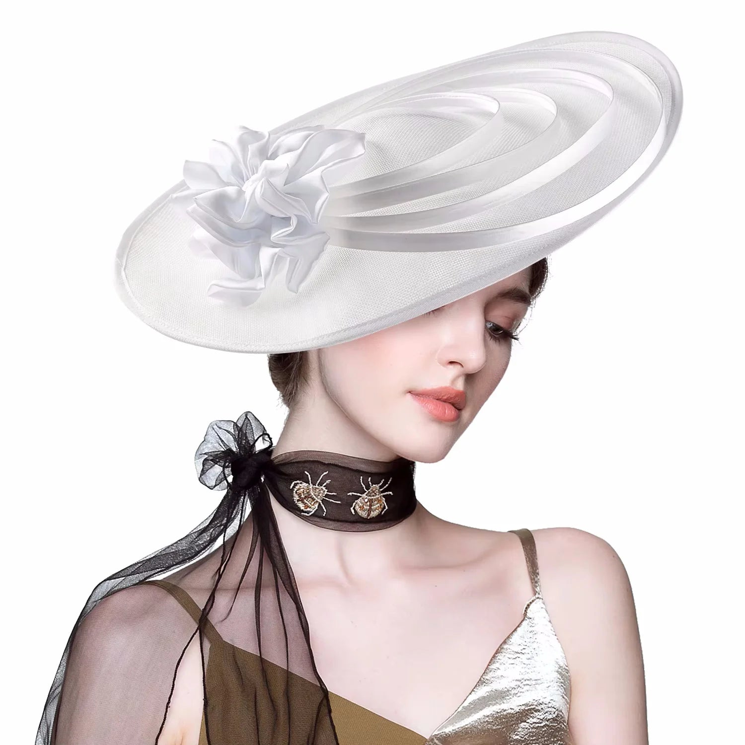 Black Large Flower Fascinator Sinamay Church Hat Kentucky Derby Hat Wedding Luxury Headband Hat Cocktail Tea Party for Women