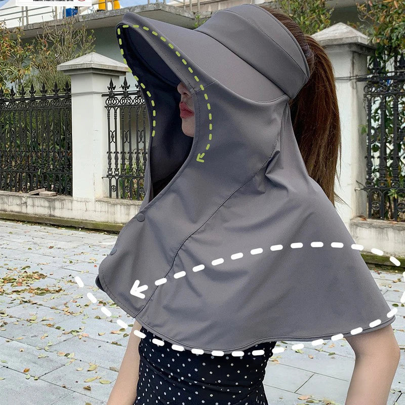 Summer Anti-UV Shawl Sun Hat Outdoor Hollow FWide Brim Sun Hat Breathable Neck Protection Hat for Beach Cycling Sunscreen Cap