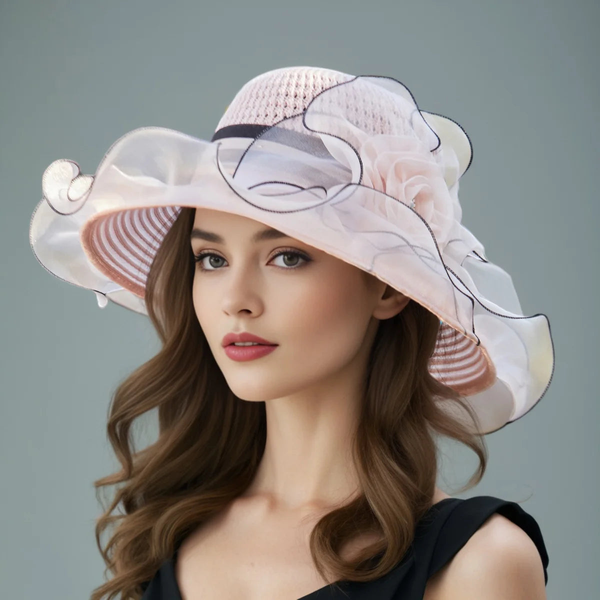 Elegant Summer Women's Sun Hat Breathable Organdy Material Foldable Design Woven Top Flower Decoration