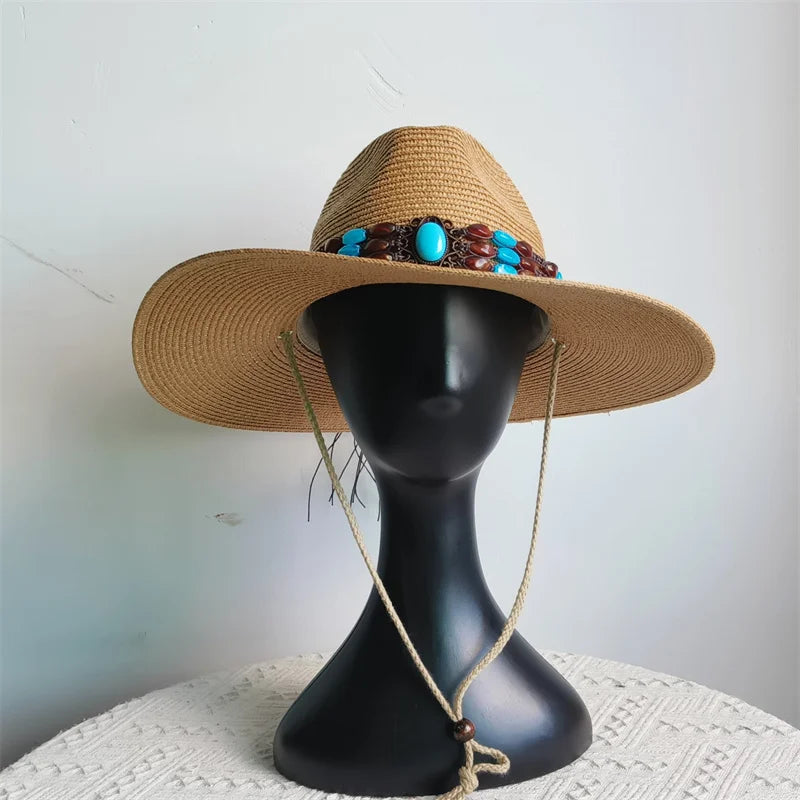 Packable 9 cm wide brim hat Summer Men Panama Hats Straw hat sun hat Women Jazz hat Breathable UV Protection party hat wholesale
