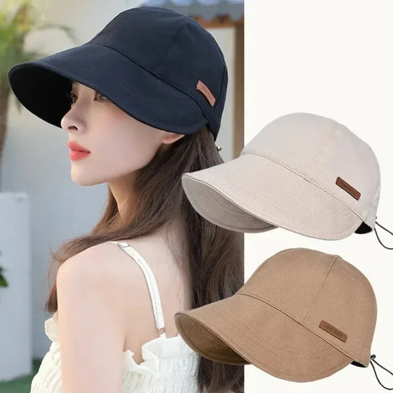 Adjustable Cotton  Women's Foldable Sunhat with Sunscreen UV Protection Ideal for Summer Outdoor Beach Fisherman Hat