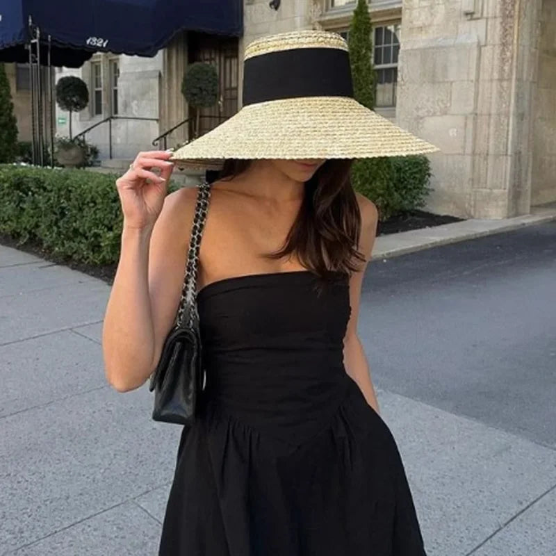Ladies Sun Fedora Hats Hepburn hat Shiny Straw Hat European American Retro Gold Braided Female Sunshade Flat Sequins Hat