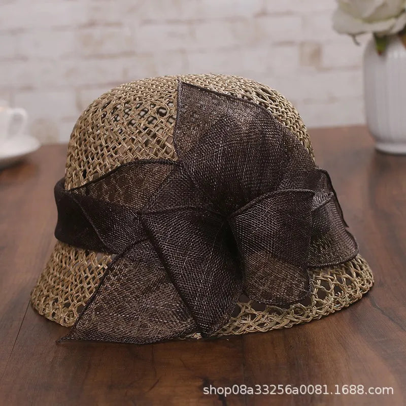 New Summer Vintage Elegant Straw Hat for Women - Lace Flower Decor, Hollow Breathable Sun Bucket Hat