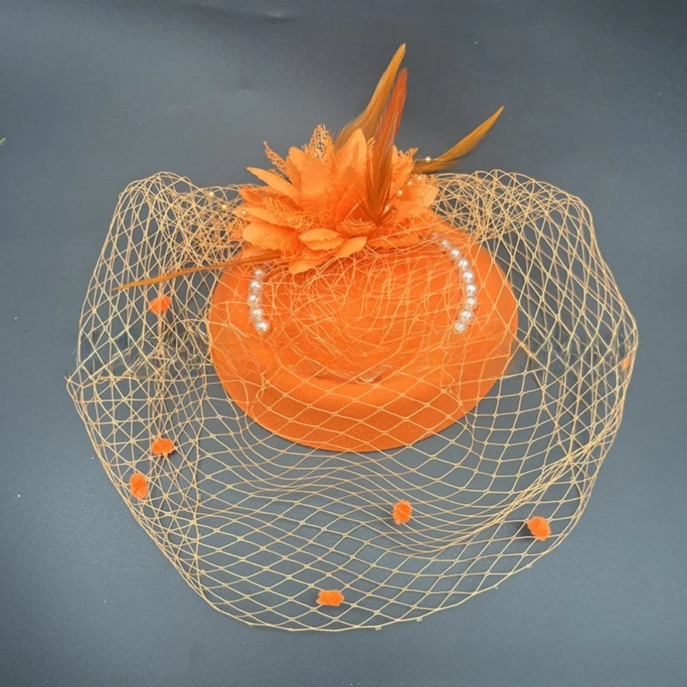 New Elegant Bridal Headwear Pearl Flower Mesh Wedding Veil Hat Temperament Vintage Pillbox Hats For Women