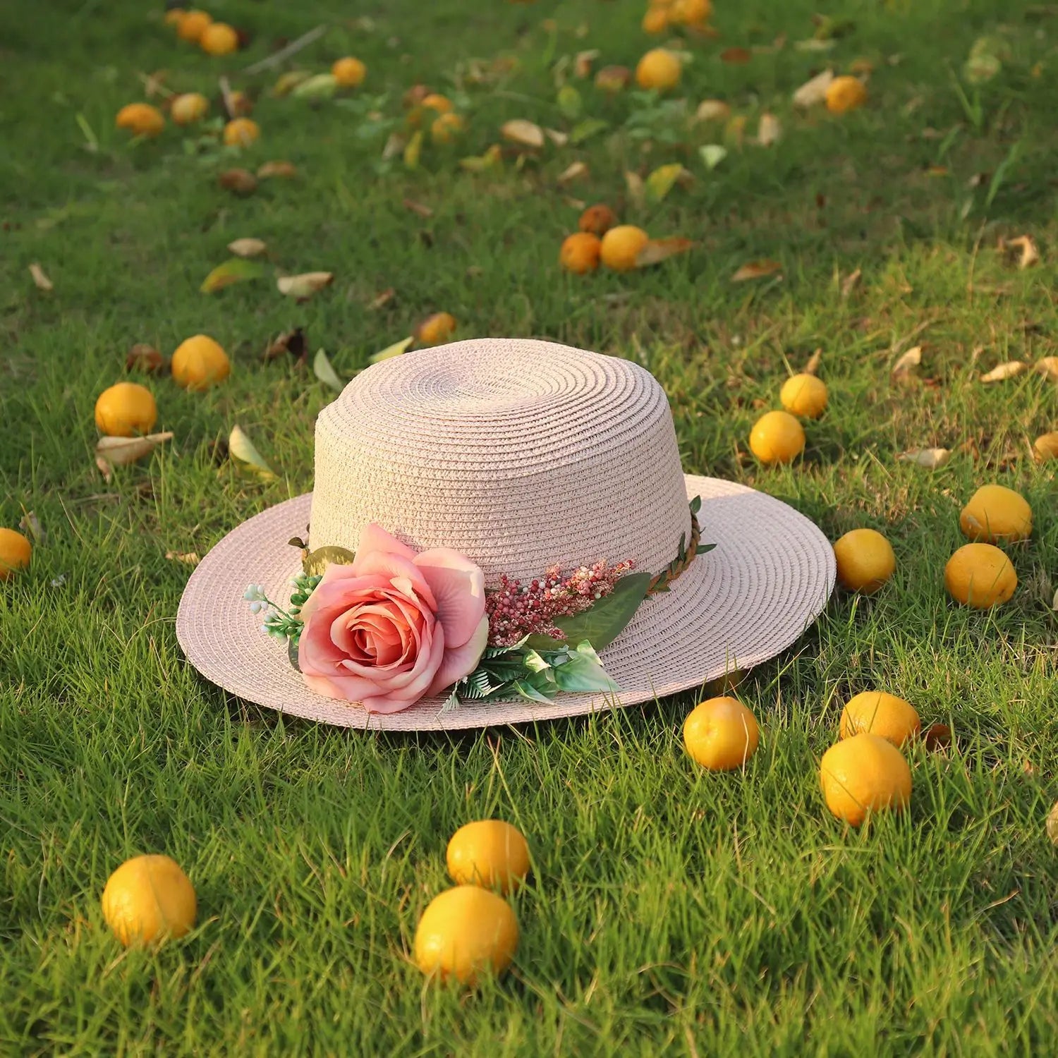 flower hat sunscreen women's flat hat beach hat Barrel cap sun hat spring summer outdoor breathable sunshade straw hat wholesale