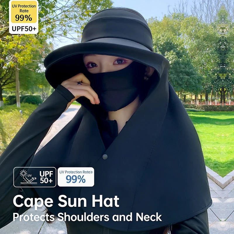 Summer Anti-UV Shawl Sun Hat Outdoor Hollow FWide Brim Sun Hat Breathable Neck Protection Hat for Beach Cycling Sunscreen Cap