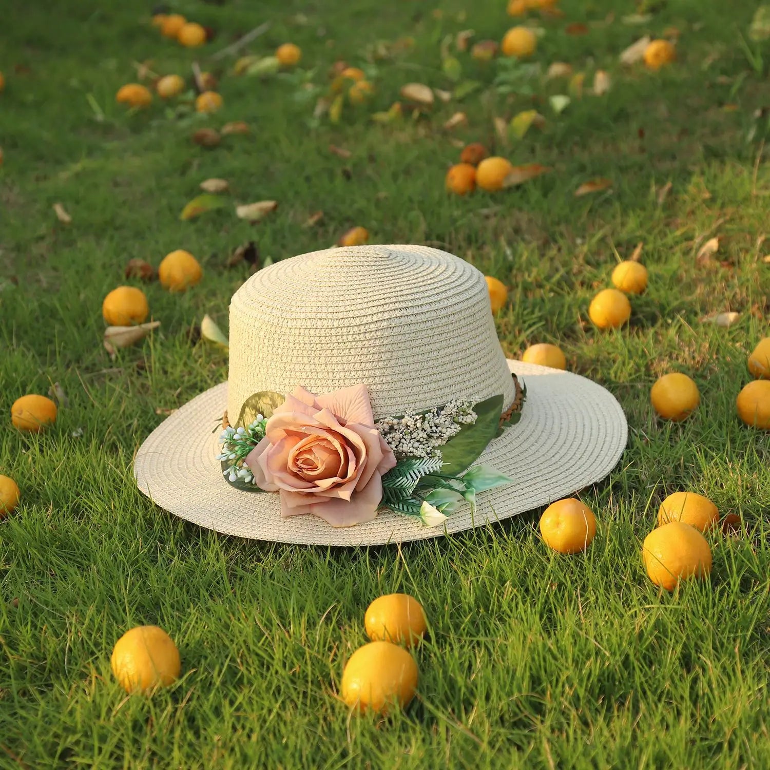 flower hat sunscreen women's flat hat beach hat Barrel cap sun hat spring summer outdoor breathable sunshade straw hat wholesale