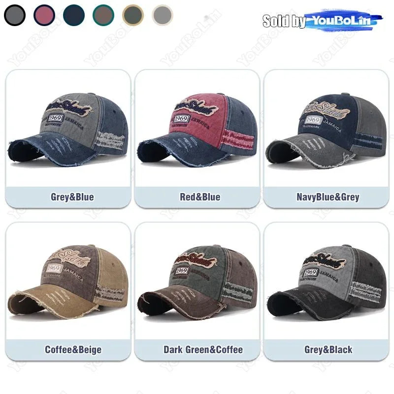 Scratched Brushed Patch Letter Embroidery Distressed Adjustable Cotton Hard Top Baseball Cap Sun Hat Trucker Caps Dad Hats