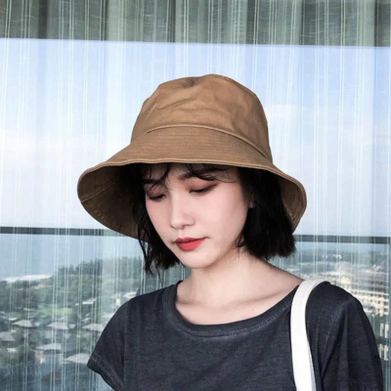 Summer Bucket Hat for Women Big Wide Brim Outdoor Soft Cotton Solid Color Sun Hats Portable Foldable Panama Cap Lady