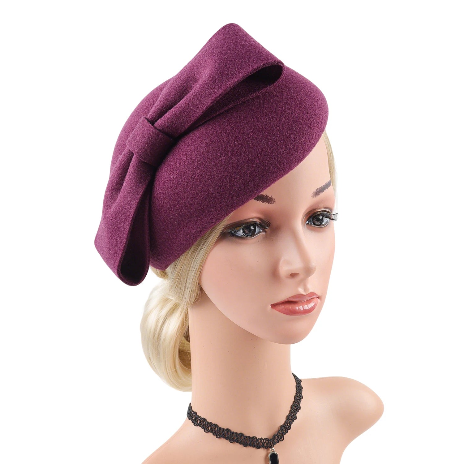 Women's British Retro Floral Wool Beret Fashion Accessory Trendy Banquet Hat Flight Attendant Style