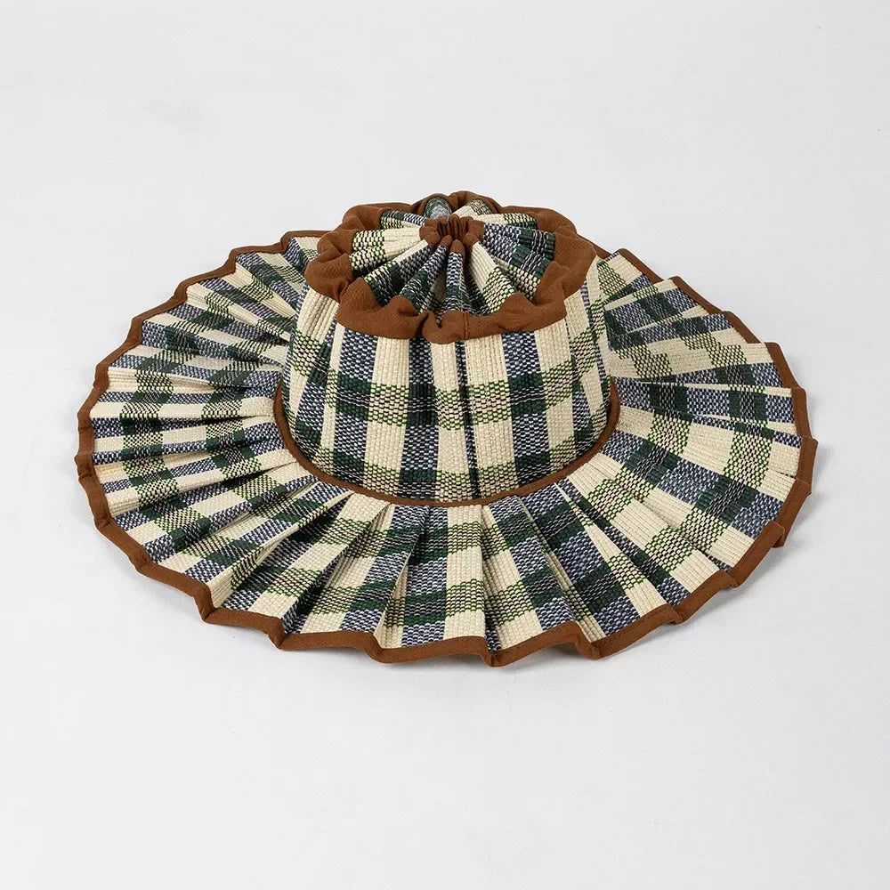 Y2K Parent-Child Summer Reversible Pleated Sun Hats for Women Casual Straw Hat Outdoor Beach Shade Straps Lady Gorras Para Mujer